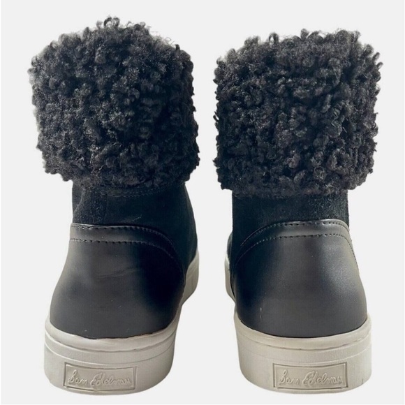 Sam Edelman size 10 Black suede sneaker shearling sheepskin trim - Picture 2 of 13